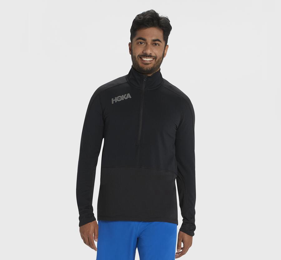 Hoka One One Tops Mens Black - 1/2 Zip Midlayer - 83072BAET